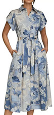 NWT Donna Karan New York Women's Collared Short-Sleeve Dress, 10, Tempest, $189