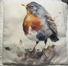 Watercolor Blue Bird Nature Garden Linen Throw Pillow Cover Home Decor 18x18  