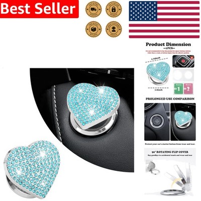 Car Push Start Button Cover Blue Heart Bling Diamond Rhinestone Engine Decor ...