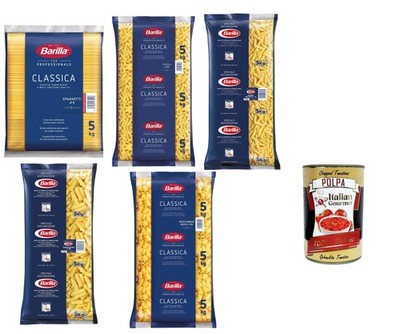 Barilla Gastronomie Pasta Mix 5x5kg Spaghetti Fusilli Penne Maccheroni +Polpa