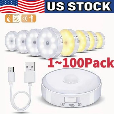 LED Motion Sensor Under Cabinet Closet Light USB Rechargeable Kitchen Lamp
