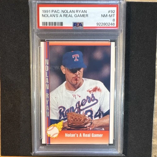 Pacific 1991 Nolan Ryan Texas Express #92 Nolan's A Real Gamer PSA 8 Rangers