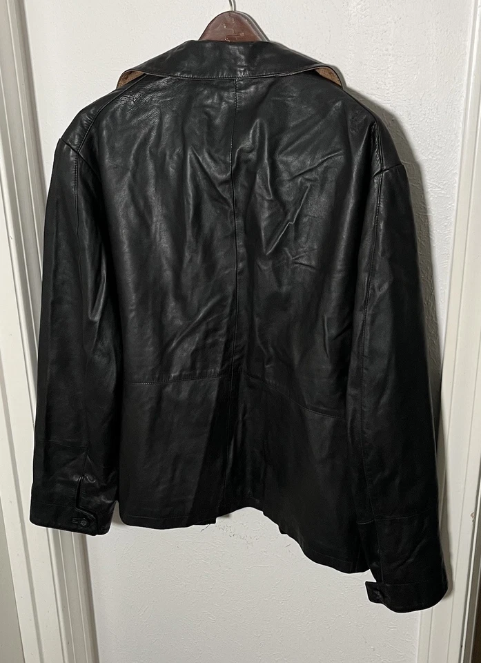 Chaqueta CANALI de cuero de cordero marrón con cremallera completa para hombre IT 54 ITALIA - *Reparación de cremallera* Foto 3 de 4