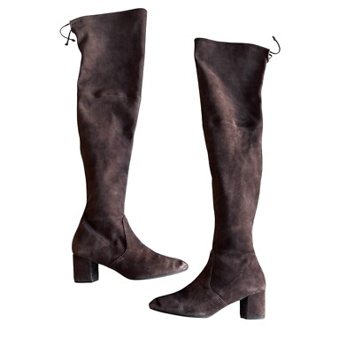 Stuart Weitzman Boots Womens Brown Tieland Over the Knee Block Heel Suede  Shoe