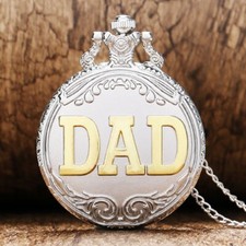 Antique Style DAD Theme Pocket Watch Necklace Chain Mens Pappy Father's Day Gift