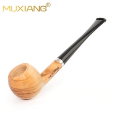Handmade Olive Wood Tobacco Pipe Classic Billiard Pipe Straight Acrylic Stem