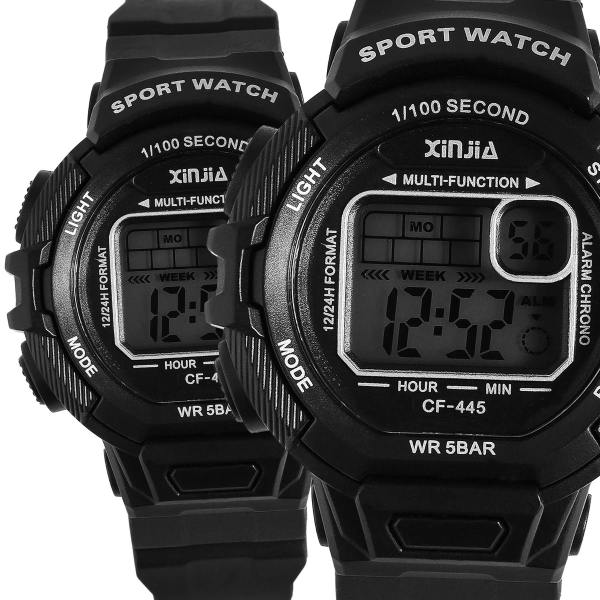 Sporty Digital Women s Watch Xinjia Black Alarm Chrono Silicone 5ATM Quartz