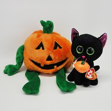 Ty Halloween LOT Beanie Buddies PUMKIN Boos POTION Cat Plush Jack O Lantern