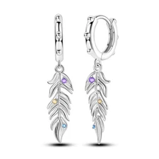 MULA Retro Feather Tassel Hoop Earrings CZ For Women Jewelry 925 Sterling Silver