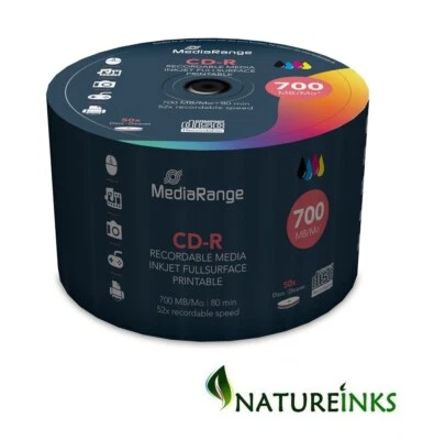 50 Mediarange Inkjet Printable Blank CD CD-R 52x 700MB 80min discs MR208 S/W