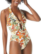 Vince Camuto Seychelles Floral Tie Front Halter One-Piece A1928 Womens Size 6