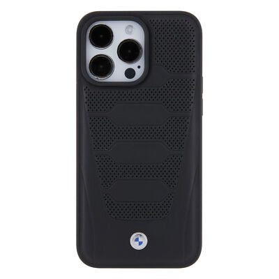 BMW iPhone 15 Pro Max Hülle Case Genuine Leather Seats Pattern Signature Black