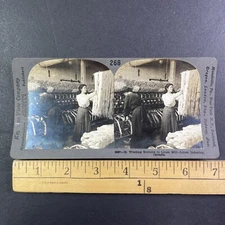 Linen Mill in Montreal Quebec Canada Stereoview Antique c1920 Y13875