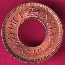 UNC british india king george vi 1945 one pice copper coin #KD212