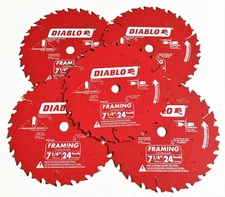 5 DIABLO 7-1/4" CARBIDE TIP CIRCULAR SAW BLADES 24T 24 TOOTH FRAMING D0724 FREUD