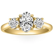 2Ct TWW Oval Lab Grown 3-Stone Diamond Engagement Ring in White or Yellow Gold