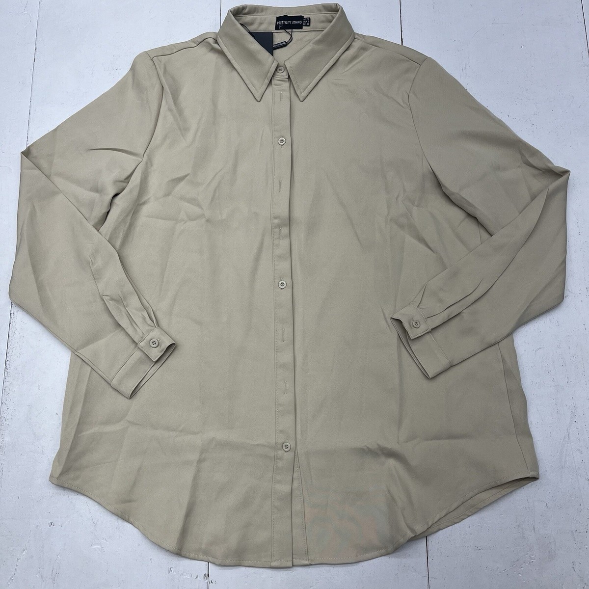 Pretty Little Thing Taupe Woven Oversized Button Up Shirt Womens