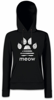MEOW Damen Hoodie Kapuzenpullover Paw Cat Cats Kitten Love Katze Katzen Liebe
