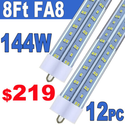 T8 LED Tube Light Bulb 144W FA8 Single Pin 8 FT 6500K LED Shop Light 8FT Lights