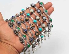 Round Assorted Crystal Bracelet,Gemstone Silver Overlay Bracelet,Handmade Cuff 