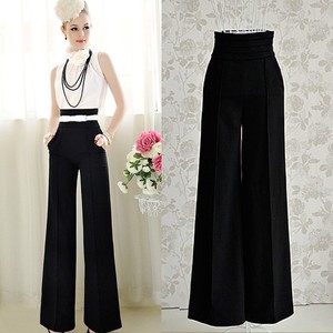 New Women Casual High Waist Flare Wide Leg Long Pants Palazzo