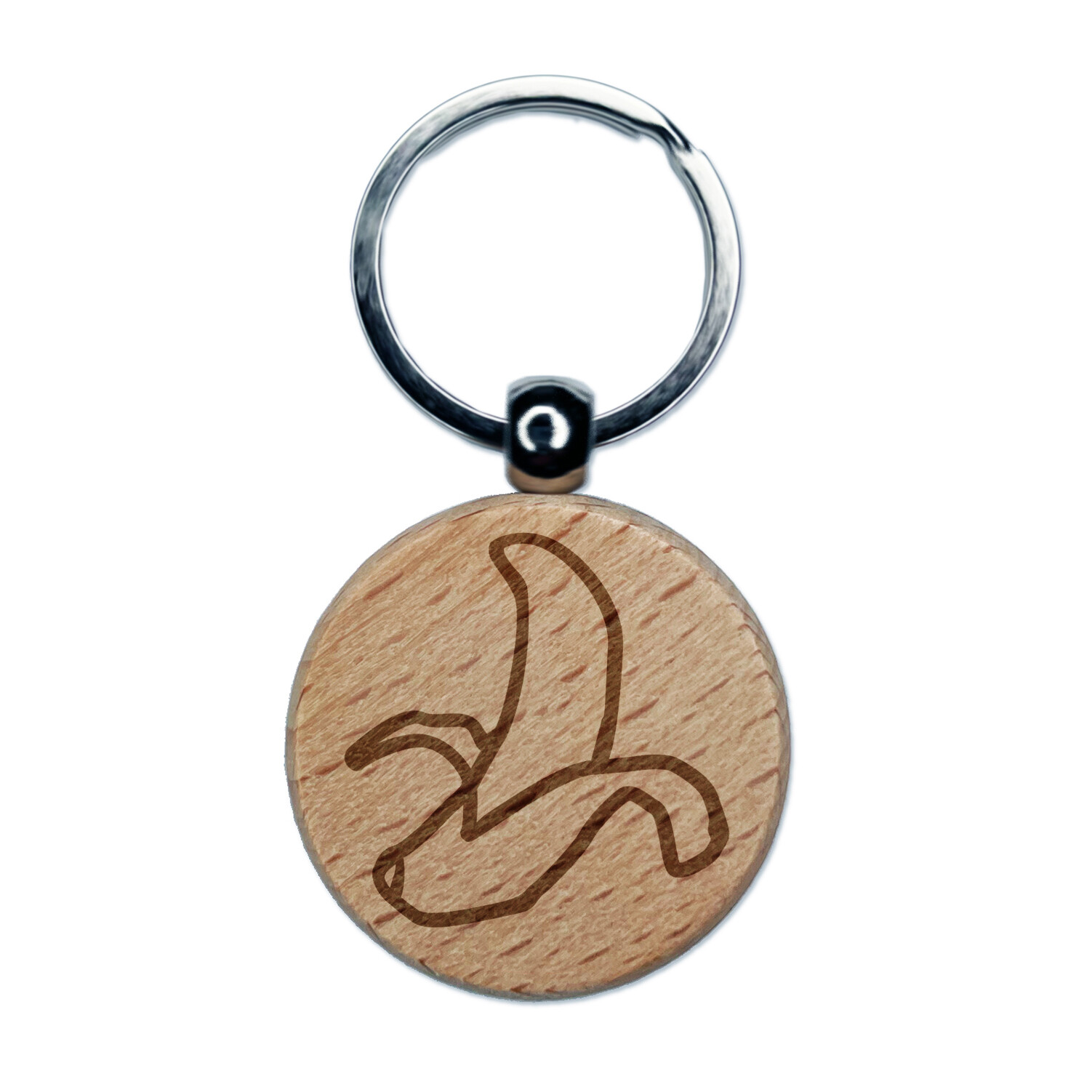 Peeled Banana Doodle Engraved Wood Round Keychain Tag Charm