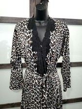 Vintage Vanity Fair Leopard Tricot All Nylon Nightgown and Robe w/ Lace sz SML