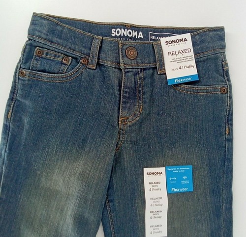 Sonoma Boys Relaxed Jeans Size 4 Husky Stretch Adjustable Waist Blue Snap - Picture 3 of 8