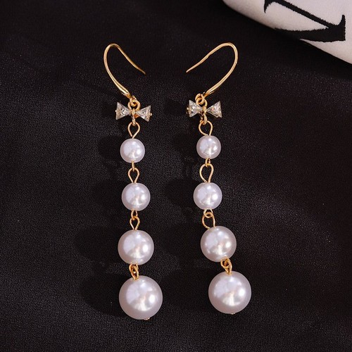 Fashion Bowknot Zircon Tassel Earrings Hook Drop Dangle Women Party Jewelry Gift - Picture 4 of 5