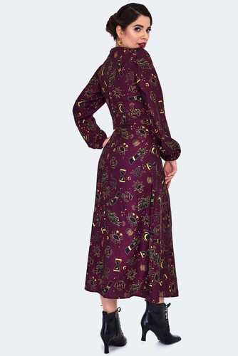 Voodoo Vixen Purple Mystical Midi Dress Snake Zodiac Witch Symbols - Picture 2 of 4
