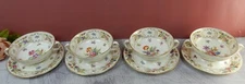 Set of 4 Vtg Dresden Sprays Cream Soup Bowls and Underplates CL Made In England