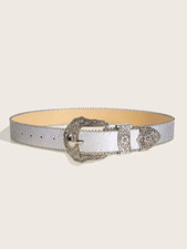 Western PU Leather Belt Western Cowboy Women Cowgirl Unisex Waist Belt with Meta