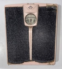 Vtg MCM Pink Metal Bathroom Scale H H Brand with Handle USA Made