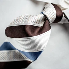 NINA RICCI Ivory Blue Brown Striped Woven Silk Necktie 58.5L x 3.75W