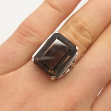 925 Sterling Silver Vintage Real Smoky Quartz Ring Size 6