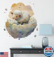 Watercolor Lamb Wall Stickers for Nursery Farm Animal Sheep Cloud Decals Viny