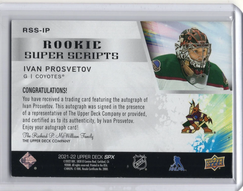 2021-22 SPx Rookie Super Scripts Autograph #RSS-IP Ivan Prosvetov RC - Image 2 of 2