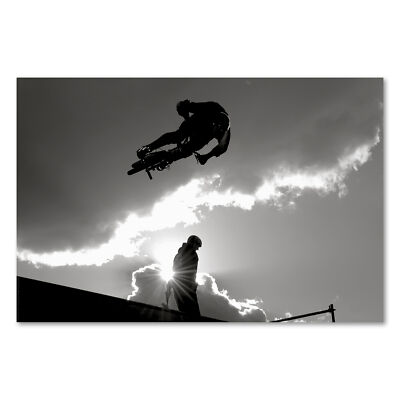 Postereck 0070 Poster Leinwand BMX Halfpipe, Schwarz Weiss Sport Sprung Fahrrad