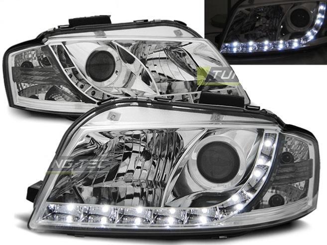 Pares de phares Daylight LED chromés pour Audi A3 8P modèle 2003 à 2008