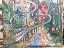 Very Pretty Oil Canvas Painting Faery Circa 1960 Not Signed to Identify