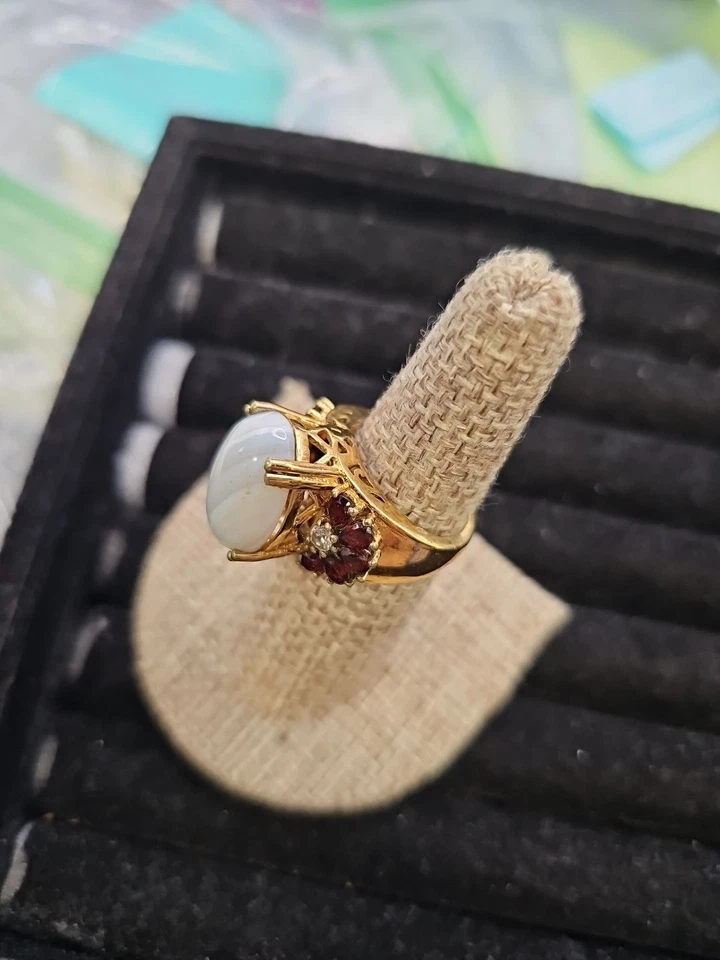 Кольцо размер 6,75 синий кружевной агат красный гранат акценты с кубический цирконий карис... - Изображение 3 из 4