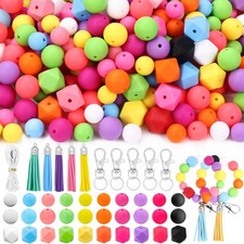 131 PCS Silicone Beads for Keychain Making Kit,12mm 15mm Round 14mm Polygonal...