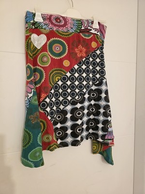 Desigual Vintage Patchwork Boho Y2K Asymmetrischer Rock M