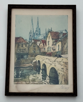 Marcel Paris ブロンズ 花瓶「Marsely Paris」彫刻家署名 MARCEL JULIEN BARON SIGNED ETCHING HAND COLORED FISHING THE SEINE