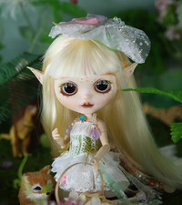 Orecchie elfo OOAK personalizzate Neo Blyth 1/6 BJD fiaba trucco occhi addormentati