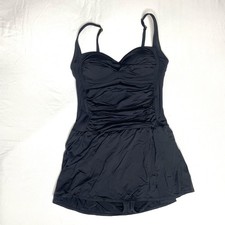 ROSE MARIE REID sz L Black One Piece Sweetheart Swim Skirt Dress Swimsuit Retro