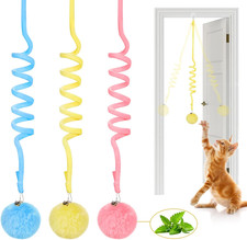 Hanging Fluffy Cat Catnip Ball Toys 3 Pcs with Bell, Interactive Cat Teaser Retr