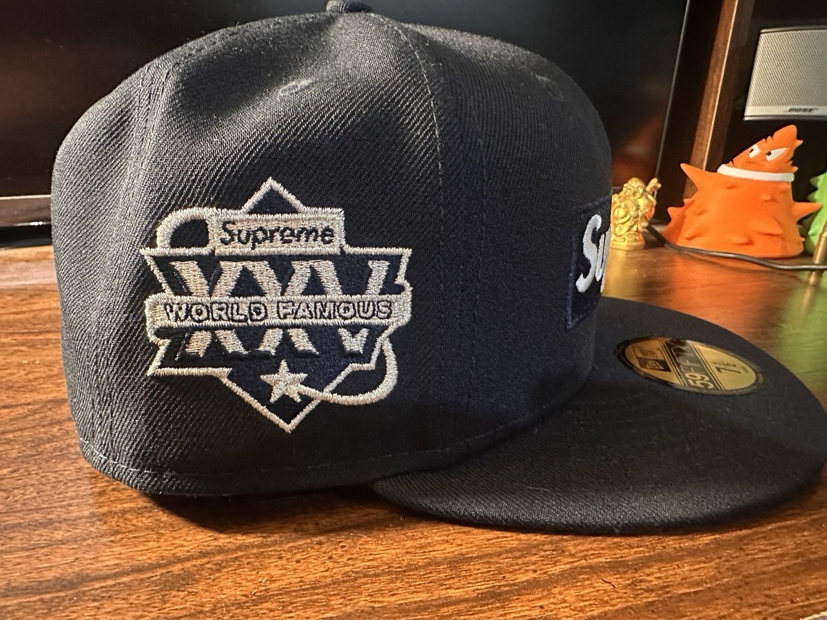 Supreme New Era Navy Box Logo Championship Hat Cap 7 1/2 SS25