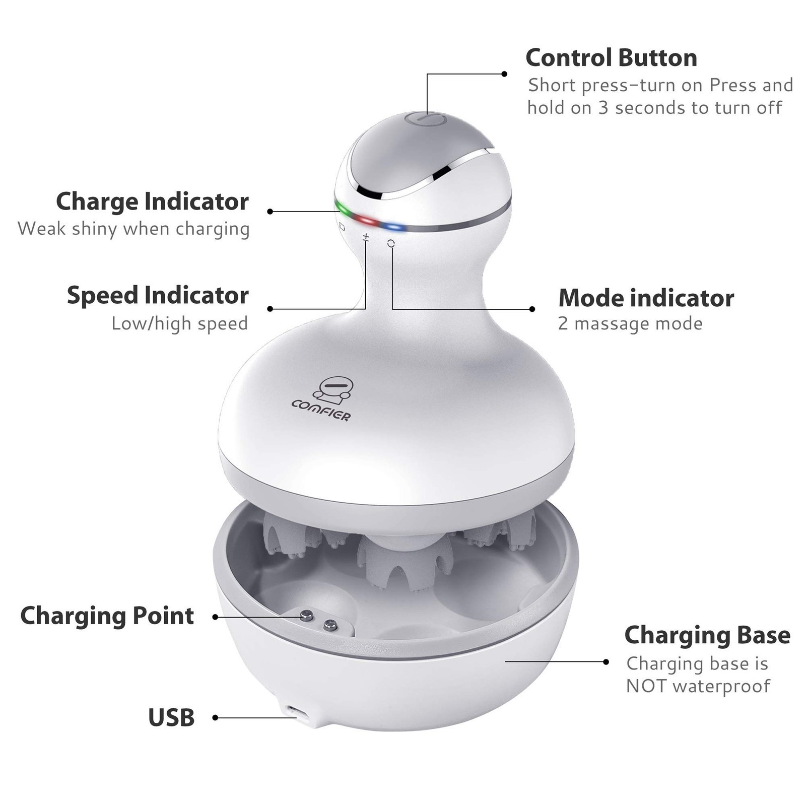 Electric Cordless Hair Scalp Massager with Kneading 84 Massage Nodes comfier