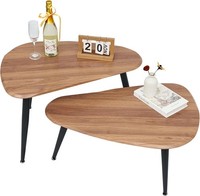 Couchtisch-Set 2 Ovale Holz-Wohnzimmertische ÄSthetisch Braun